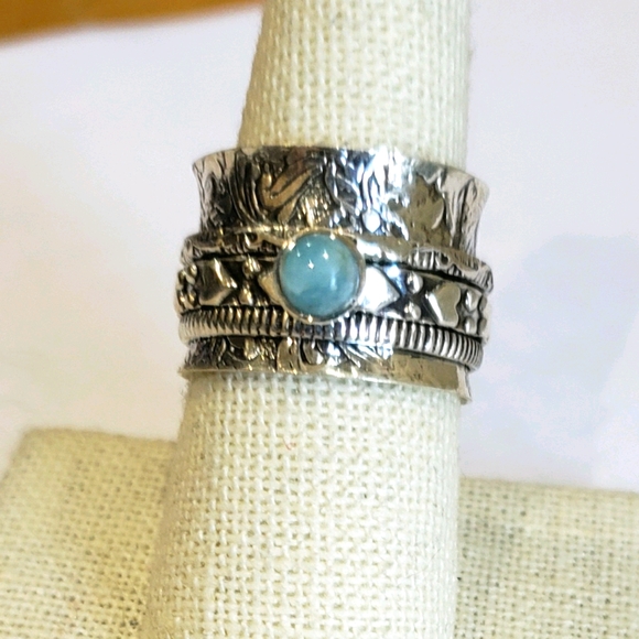 Hand Crafted Jewelry - Handmade Larimar 925 Stamped Spinner RIng